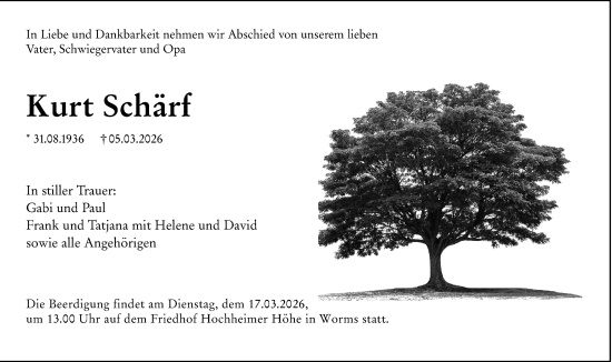 Traueranzeige von Kurt Schärf von Wormser Zeitung