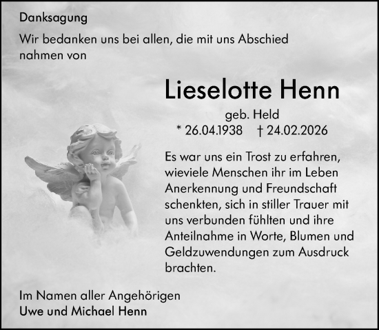 Traueranzeige von Lieselotte Henn von Wormser Zeitung