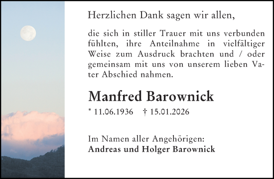 Traueranzeige von Manfred Barownick von Wiesbadener Kurier
