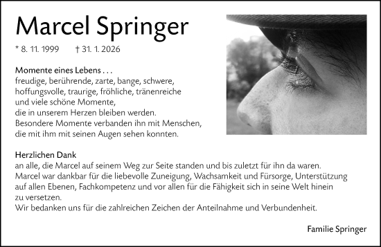 Traueranzeige von Marcel Springer von Wetzlarer Neue Zeitung