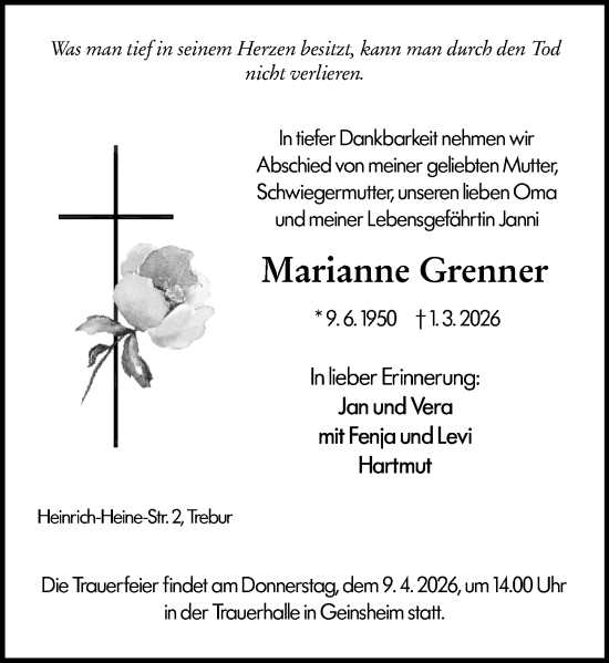 Traueranzeige von Marianne Grenner von Rüsselsheimer Echo