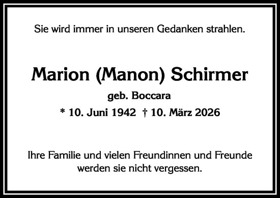 Traueranzeige von Marion Schirmer von Wiesbadener Kurier