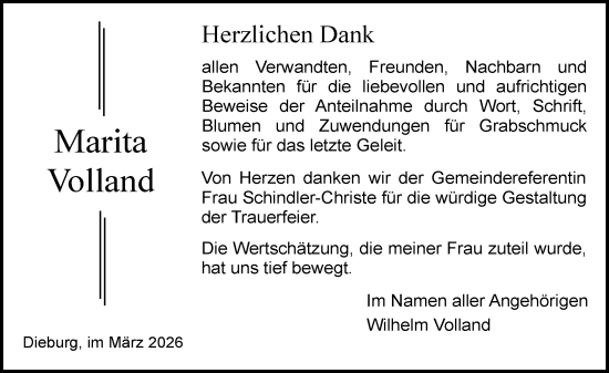 Traueranzeige von Marita Volland von Dieburger Anzeiger/Groß-Zimmerner Lokal-Anzeiger