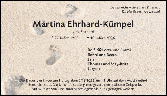 Traueranzeige von Martina Ehrhard-Kümpel von Darmstädter Echo