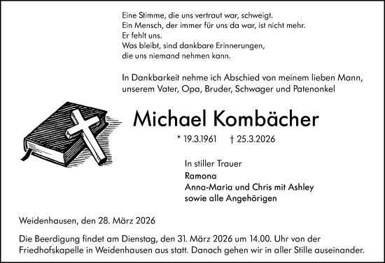 Traueranzeige von Michael Kombächer von Hinterländer Anzeiger