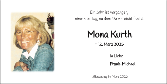 Traueranzeige von Mona Kurth von Wiesbadener Kurier
