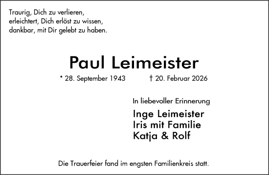 Traueranzeige von Paul Leimeister von Rheingau Kurier