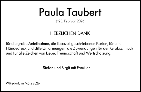 Traueranzeige von Paula Taubert von Idsteiner Land/Untertaunus