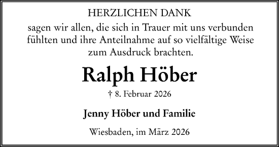 Traueranzeige von Ralph Höber von Wiesbadener Kurier