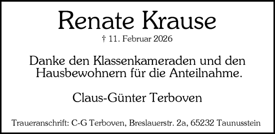 Traueranzeige von Renate Krause von Wiesbadener Kurier