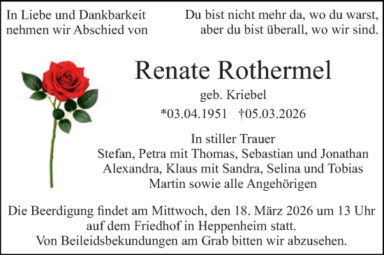 Traueranzeige von Renate Rothermel von Starkenburger Echo