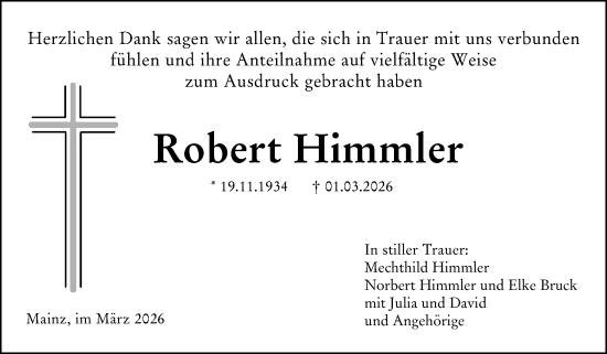 Traueranzeige von Robert Himmler von Allgemeine Zeitung Mainz