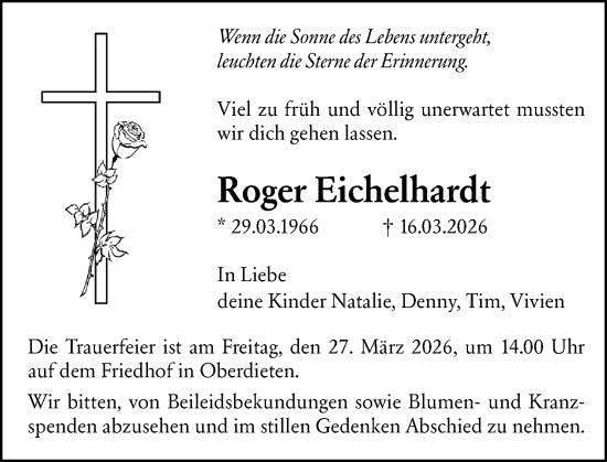 Traueranzeige von Roger Eichelhardt von Hinterländer Anzeiger