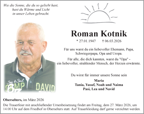 Traueranzeige von Roman Kotnik von Camberger Anzeiger