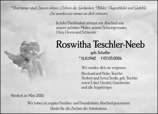 Traueranzeige von Roswitha Teschler-Neeb von Wetzlarer Neue Zeitung