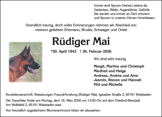 Traueranzeige von Rüdiger Mai von Wiesbadener Kurier