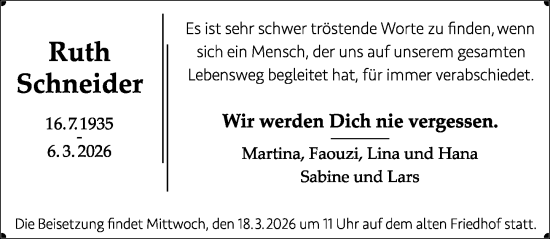 Traueranzeige von Ruth Schneider von Darmstädter Echo