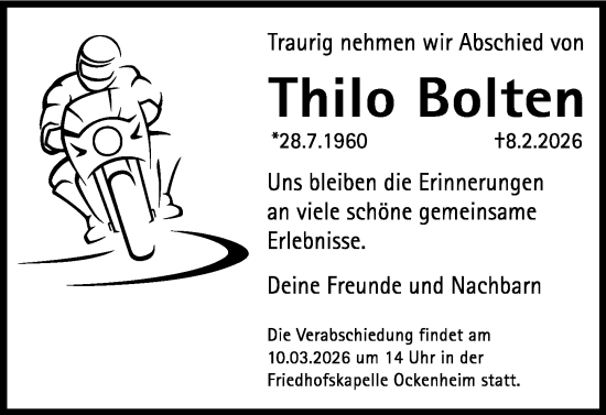 Traueranzeige von Thilo Bolten von Allgemeine Zeitung Rheinhessen-Nahe