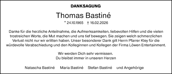 Traueranzeige von Thomas Bastine von Binger-/Ingelheimer Wochenblatt