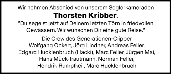 Traueranzeige von Thorsten Kribber von Darmstädter Echo