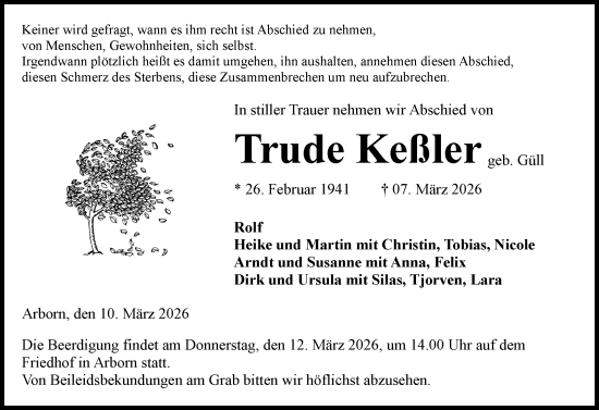 Traueranzeige von Trude Kessler von Dill Block