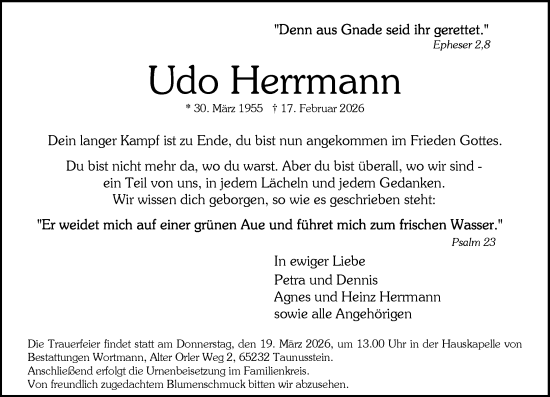 Traueranzeige von Udo Herrmann von Wiesbadener Kurier