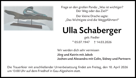 Traueranzeige von Ulla Schaberger von Allgemeine Zeitung Rheinhessen-Nahe