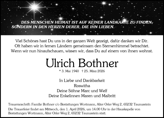 Traueranzeige von Ulrich Bothner von Wiesbadener Kurier