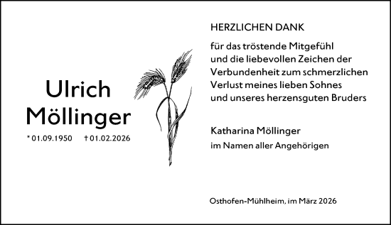 Traueranzeige von Ulrich Möllinger von Wormser Zeitung