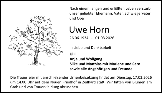 Traueranzeige von Uwe Horn von Darmstädter Echo
