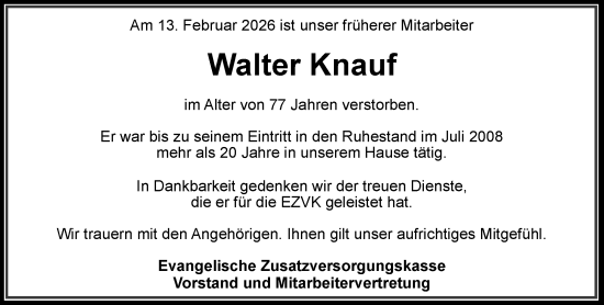 Traueranzeige von Walter Knauf von Darmstädter Echo