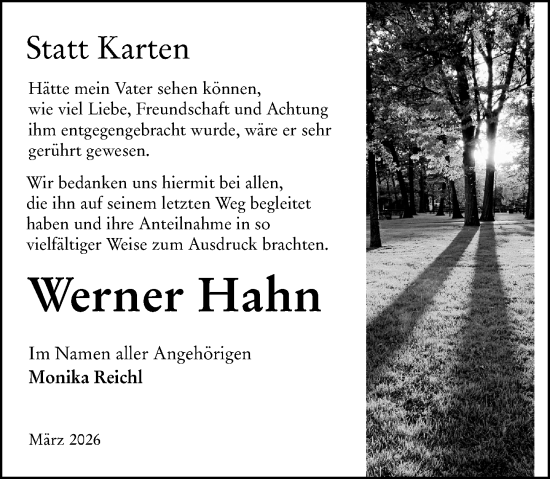 Traueranzeige von Werner Hahn von Darmstädter Echo