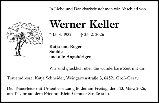 Traueranzeige von Werner Keller von Groß-Gerauer Echo