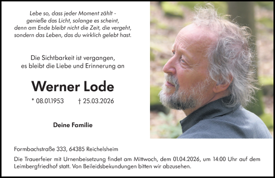 Traueranzeige von Werner Lode von Odenwälder Echo