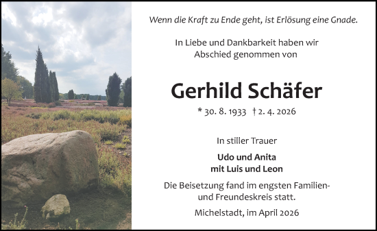 Traueranzeige von Gerhild Schäfer 