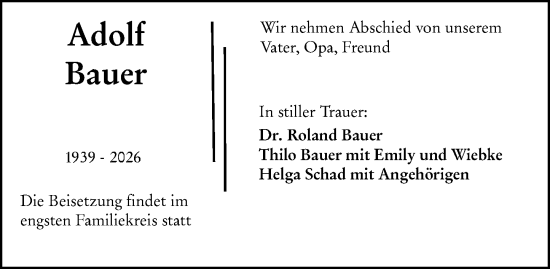 Traueranzeige von Adolf Bauer von Darmstädter Echo