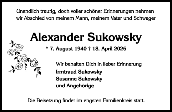 Traueranzeige von Alexander Sukowsky von Wiesbadener Kurier