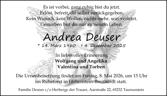 Traueranzeige von Andrea Deuser von Wiesbadener Kurier