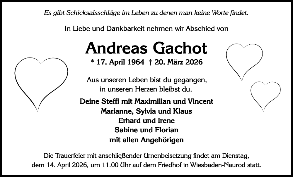  Traueranzeige für Andreas Gachot vom 04.04.2026 aus Wiesbadener Kurier