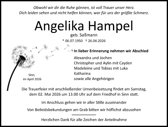 Traueranzeige von Angelika Hampel von Dill Block