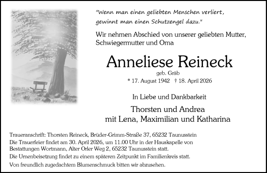 Traueranzeige von Anneliese Reineck von Wiesbadener Kurier