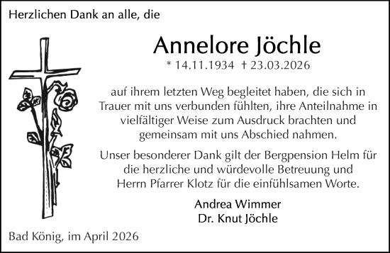 Traueranzeige von Annelore Jöchle von Odenwälder Echo
