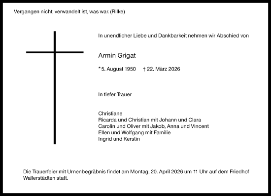 Traueranzeige von Armin Grigat von Groß-Gerauer Echo