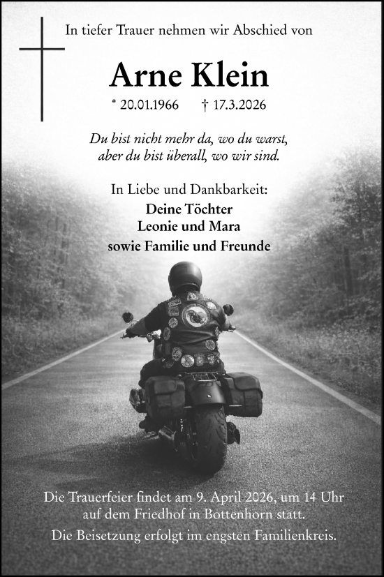 Traueranzeige von Arne Klein von Hinterländer Anzeiger
