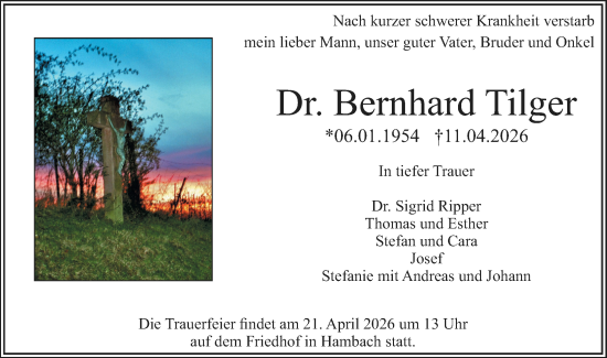 Traueranzeige von Bernhard Tilger von Starkenburger Echo
