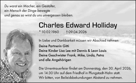 Traueranzeige von Charles Edward Holliday von Darmstädter Echo