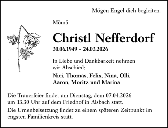 Traueranzeige von Christl Nefferdorf von Darmstädter Echo
