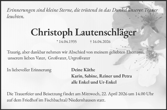 Traueranzeige von Christoph Lautenschläger von Darmstädter Echo