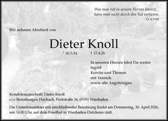Traueranzeige von Dieter Knoll von Wiesbadener Kurier