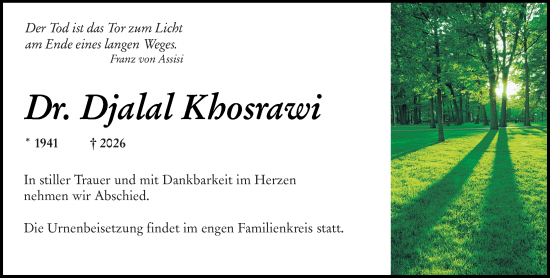 Traueranzeige von Djalal Khosrawi von Dill Block